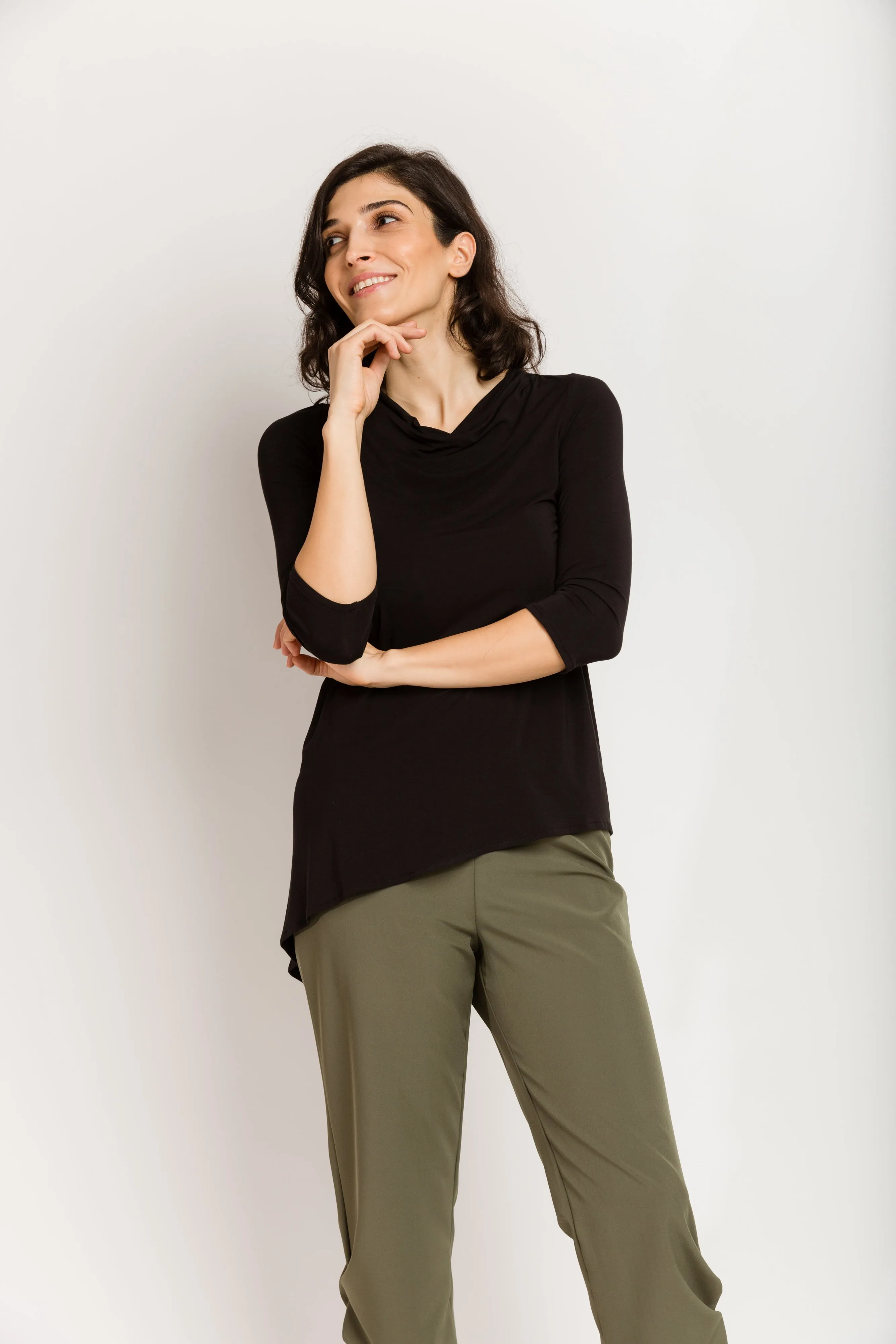 3/4 Sleeve Trapezoid Tunic | Black Bamboo