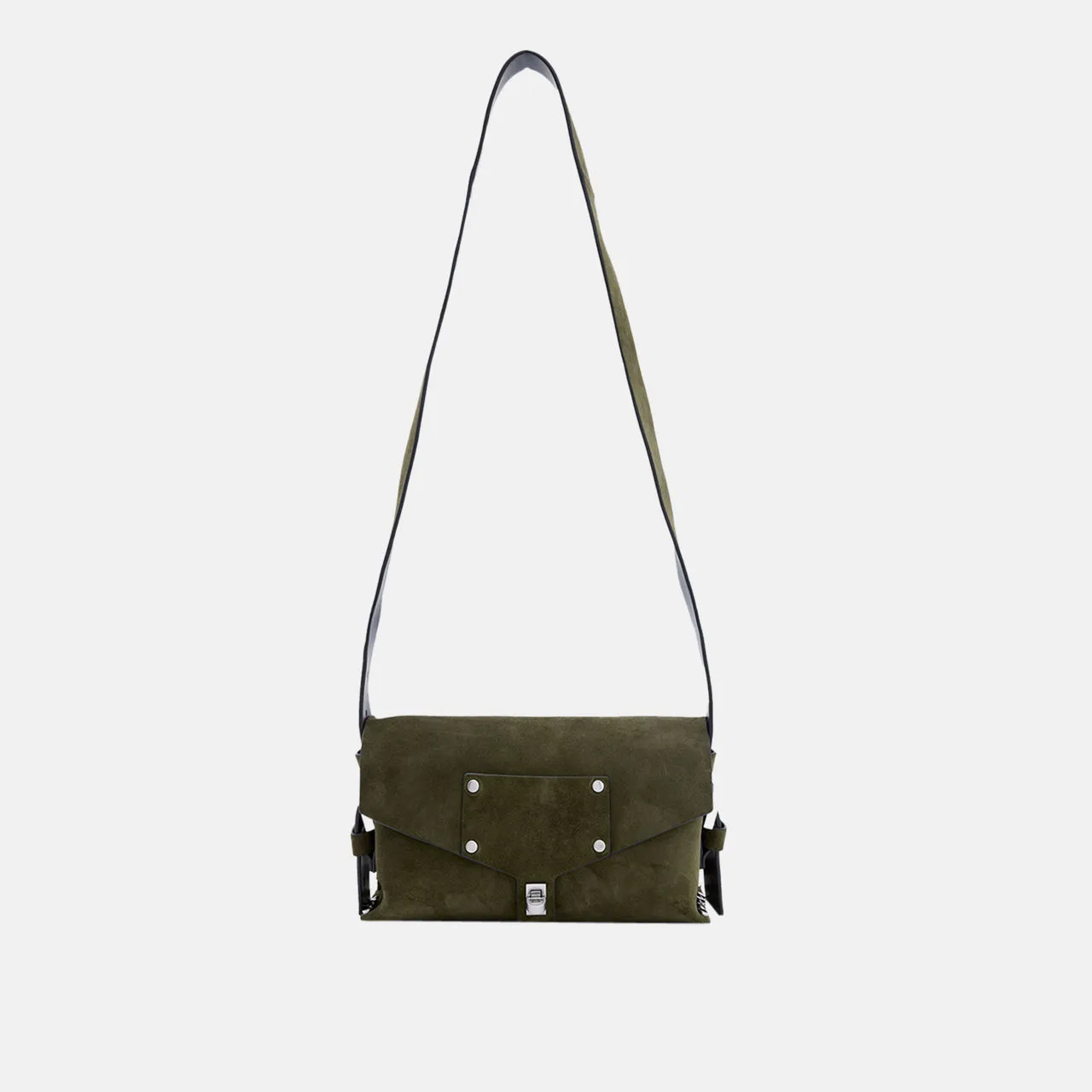 ALLSAINTS Miro Turn-Lock Suede Satchel - Olive Green