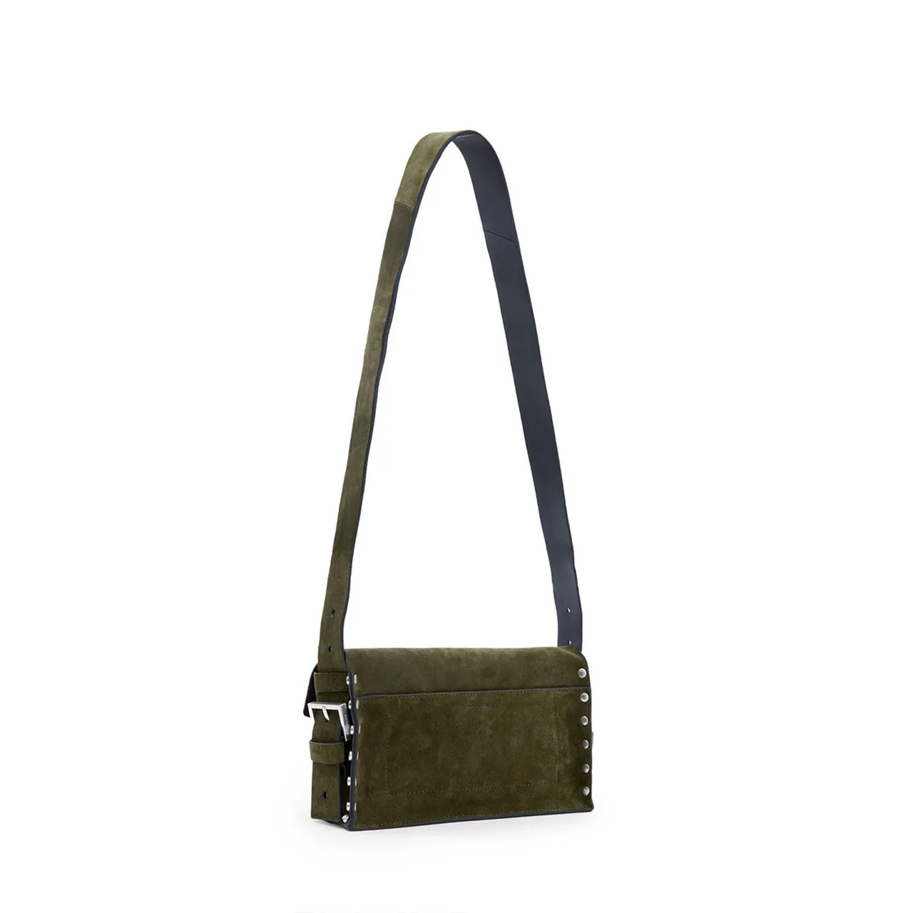 ALLSAINTS Miro Turn-Lock Suede Satchel - Olive Green