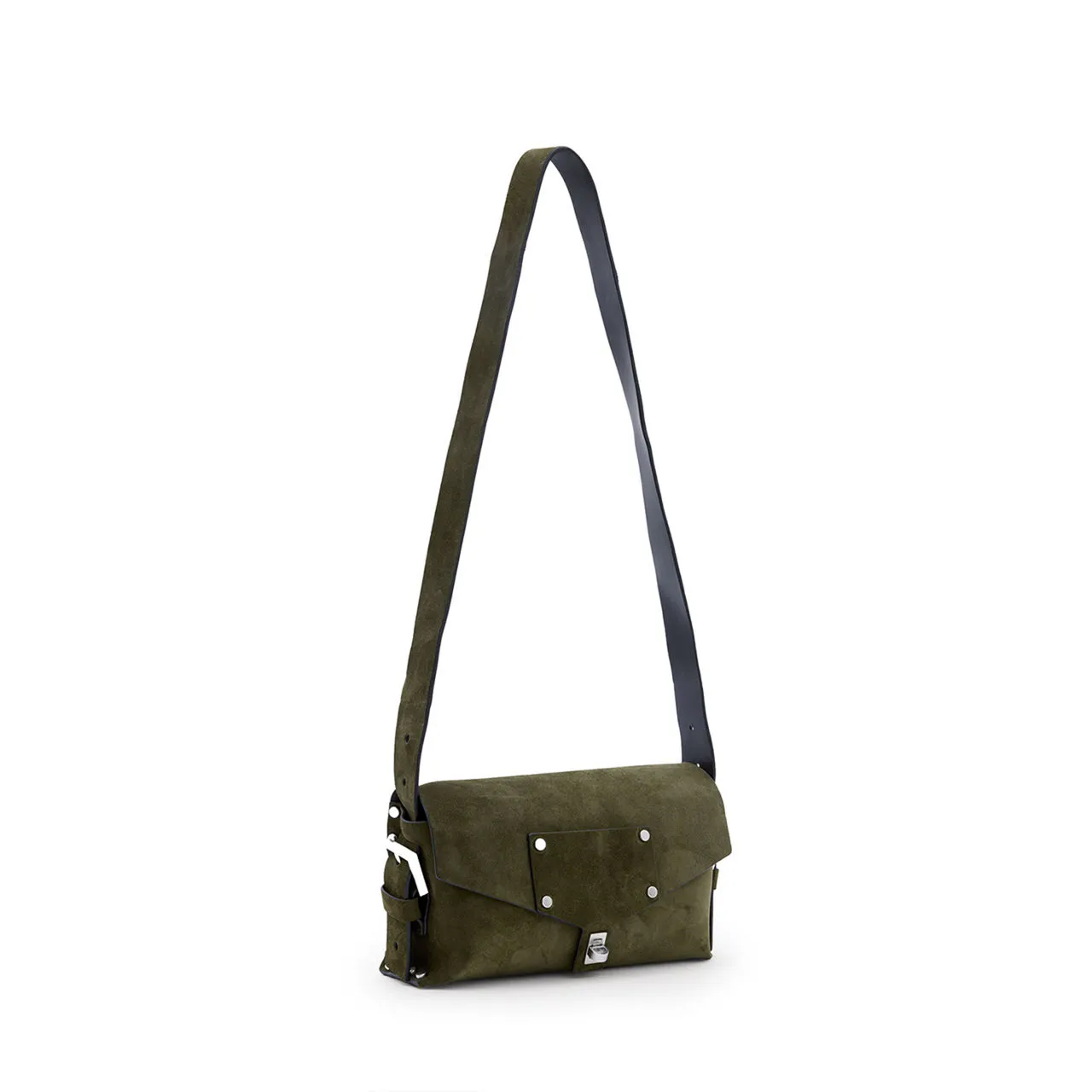 ALLSAINTS Miro Turn-Lock Suede Satchel - Olive Green