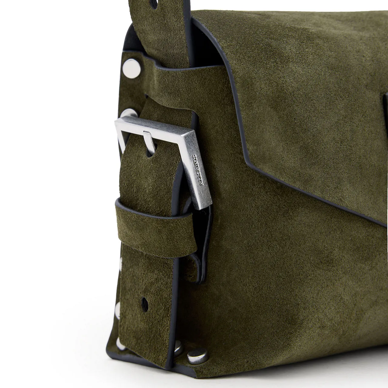 ALLSAINTS Miro Turn-Lock Suede Satchel - Olive Green