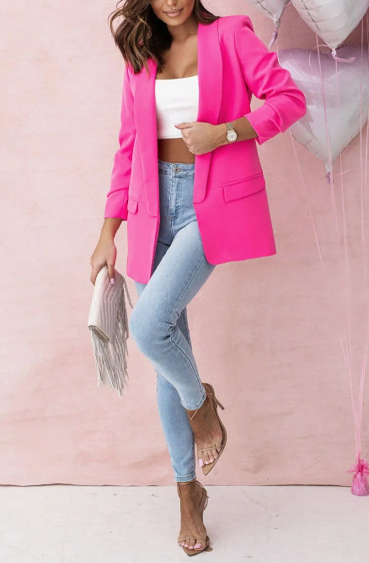 Always Sassy Blazer Oversized Carerra Blazer Jacket- Stone