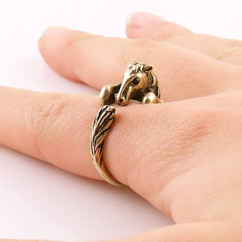 Animal Wrap Ring - Horse - Yellow Bronze - Adjustable Ring - keja jewelry