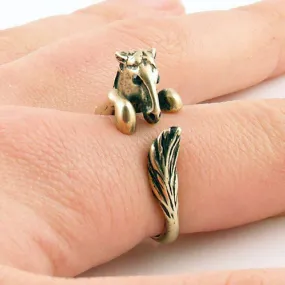 Animal Wrap Ring - Horse - Yellow Bronze - Adjustable Ring - keja jewelry