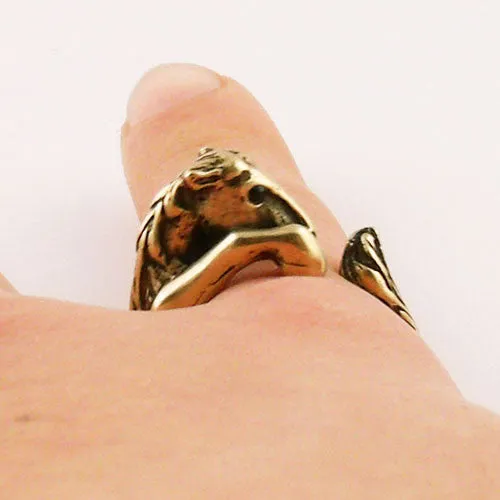 Animal Wrap Ring - Horse - Yellow Bronze - Adjustable Ring - keja jewelry