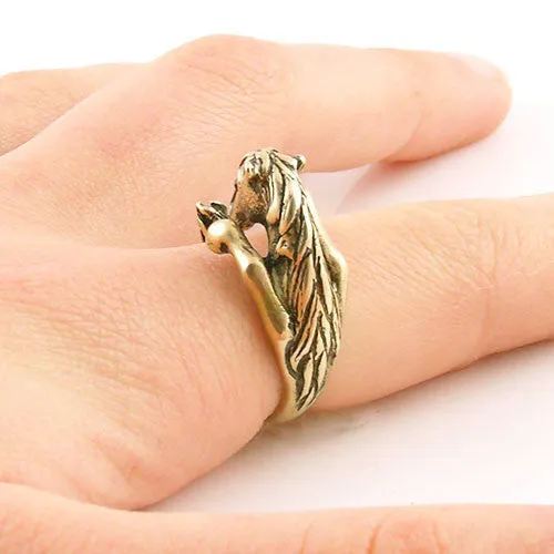 Animal Wrap Ring - Horse - Yellow Bronze - Adjustable Ring - keja jewelry