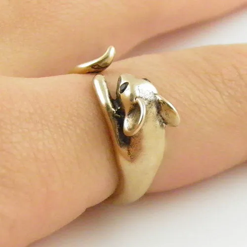 Animal Wrap Ring - Mouse - Yellow Bronze - Adjustable Ring - keja jewelry