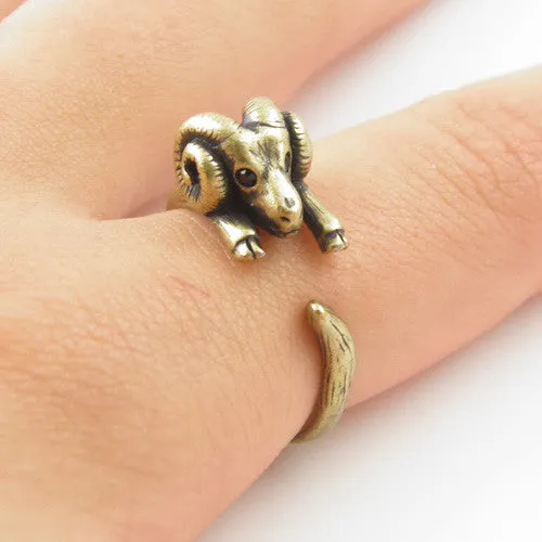 Animal Wrap Ring - Ram - Yellow Bronze - Adjustable Ring - keja Jewelry