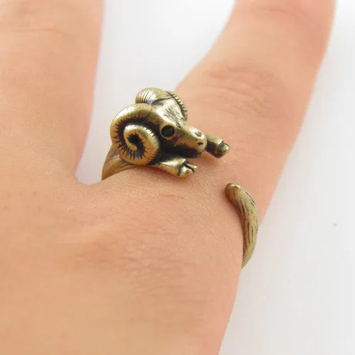 Animal Wrap Ring - Ram - Yellow Bronze - Adjustable Ring - keja Jewelry