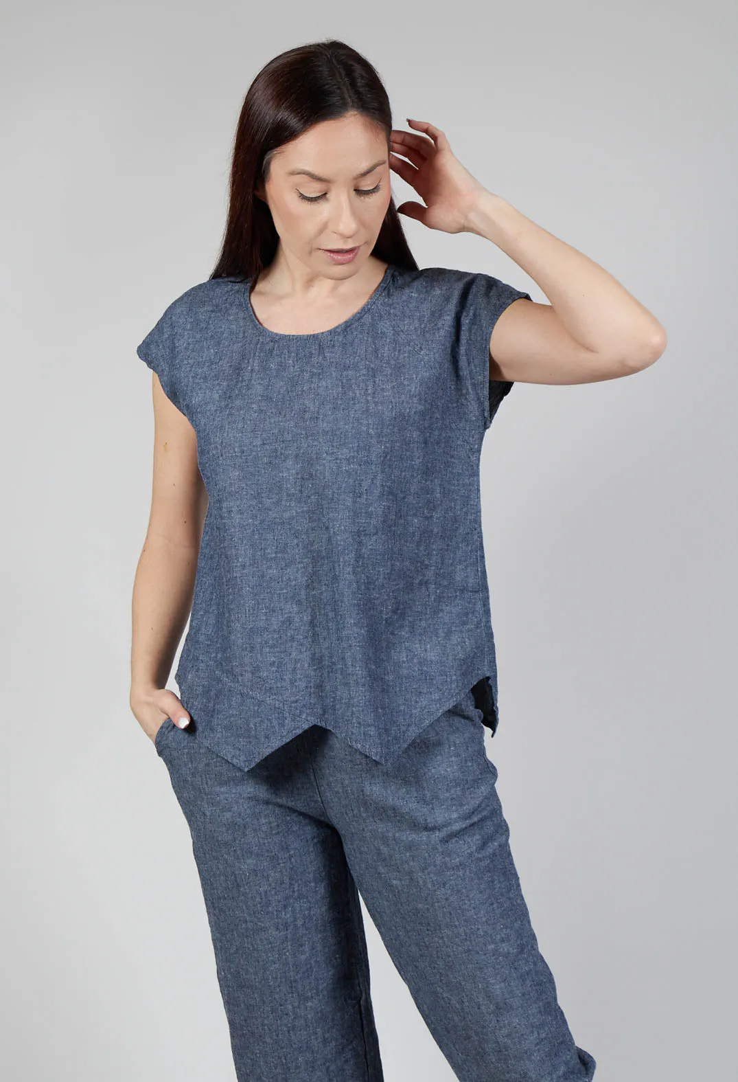 Asymmetric Wrap Shirt in Blue Denim