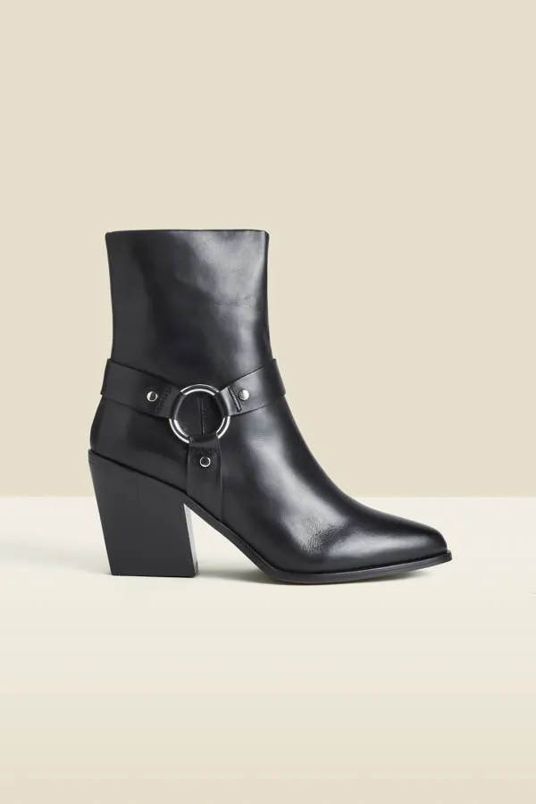 Black Leather Western Ankle Boots