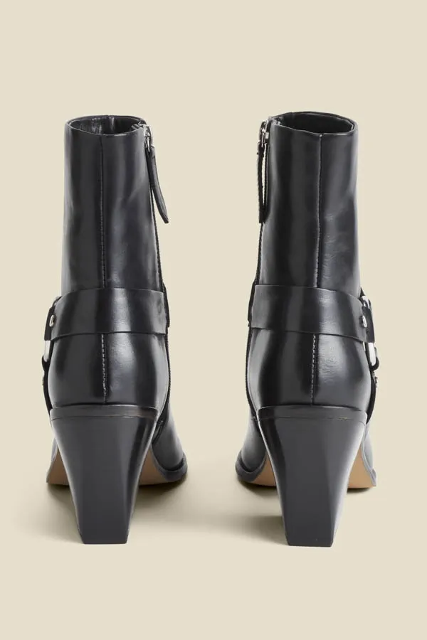 Black Leather Western Ankle Boots