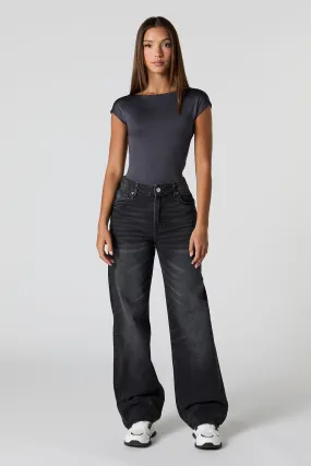 Black Vintage Wash High Rise Wide Leg Jean