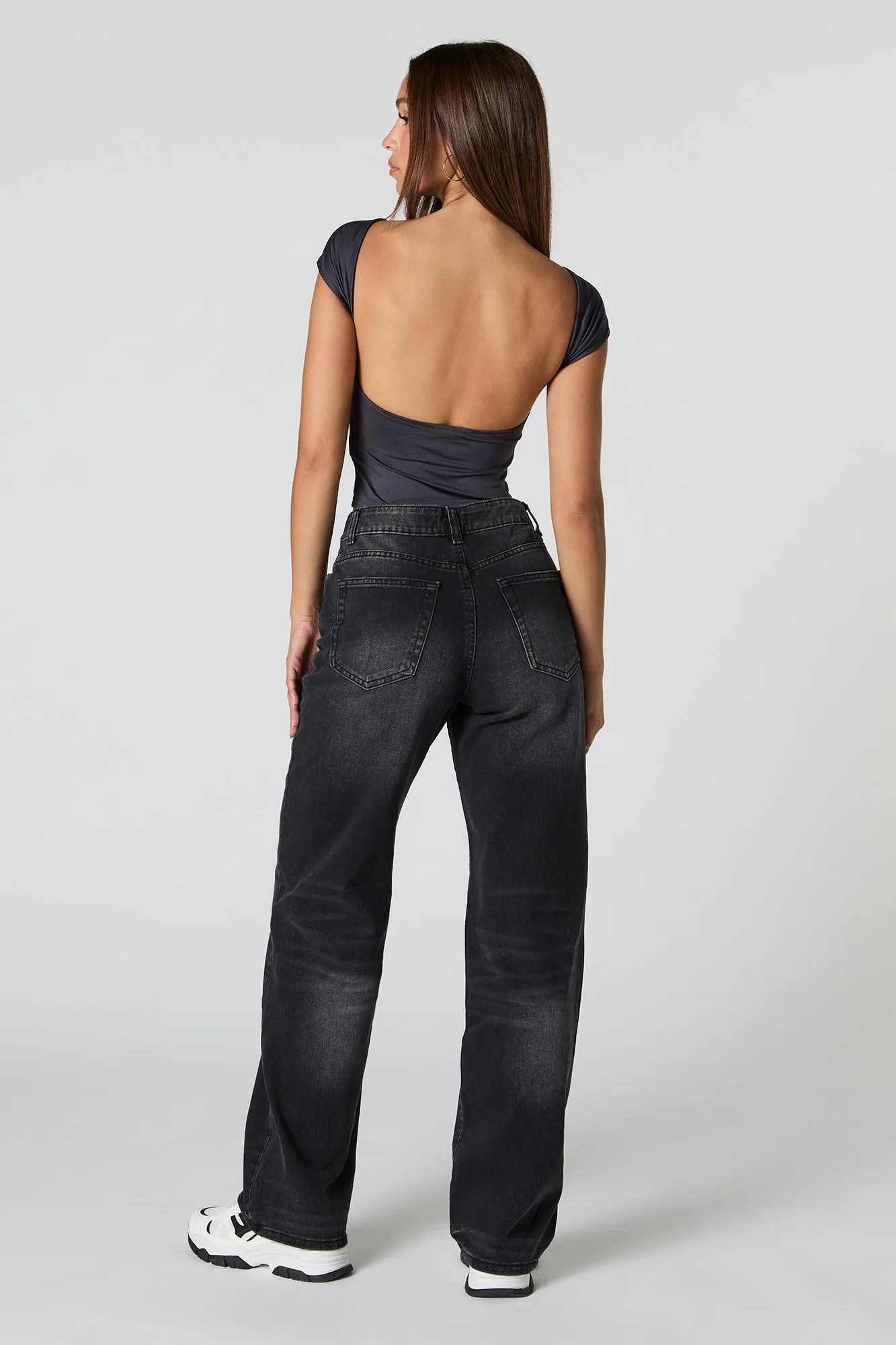 Black Vintage Wash High Rise Wide Leg Jean