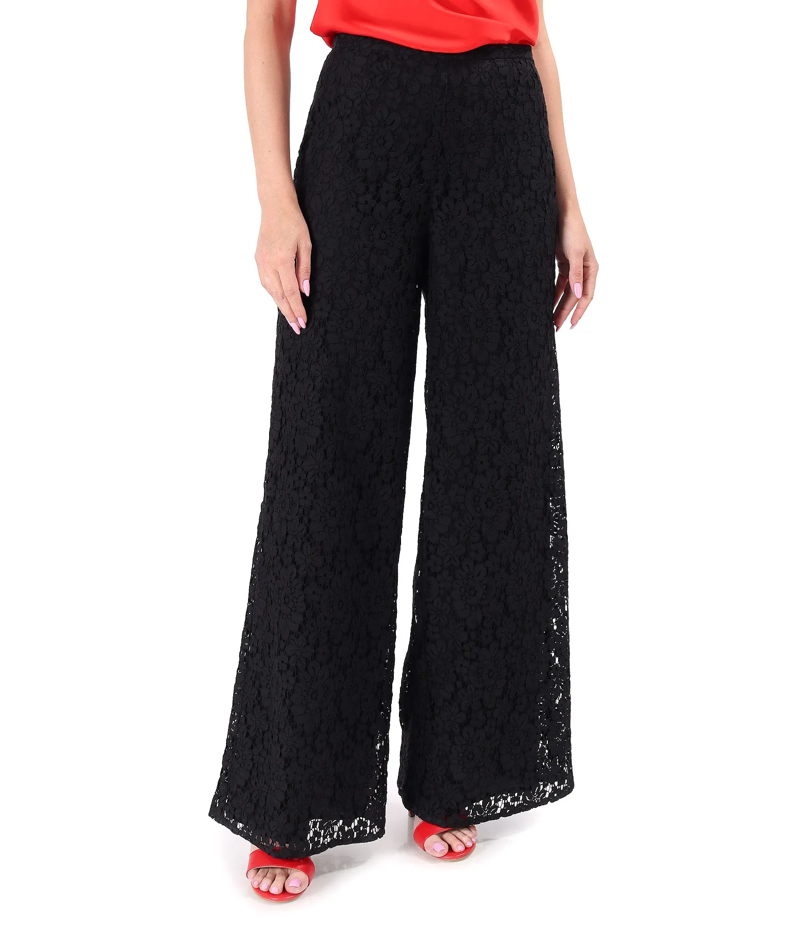 blake Wide-leg pants made of lace with cotton with floral motifs