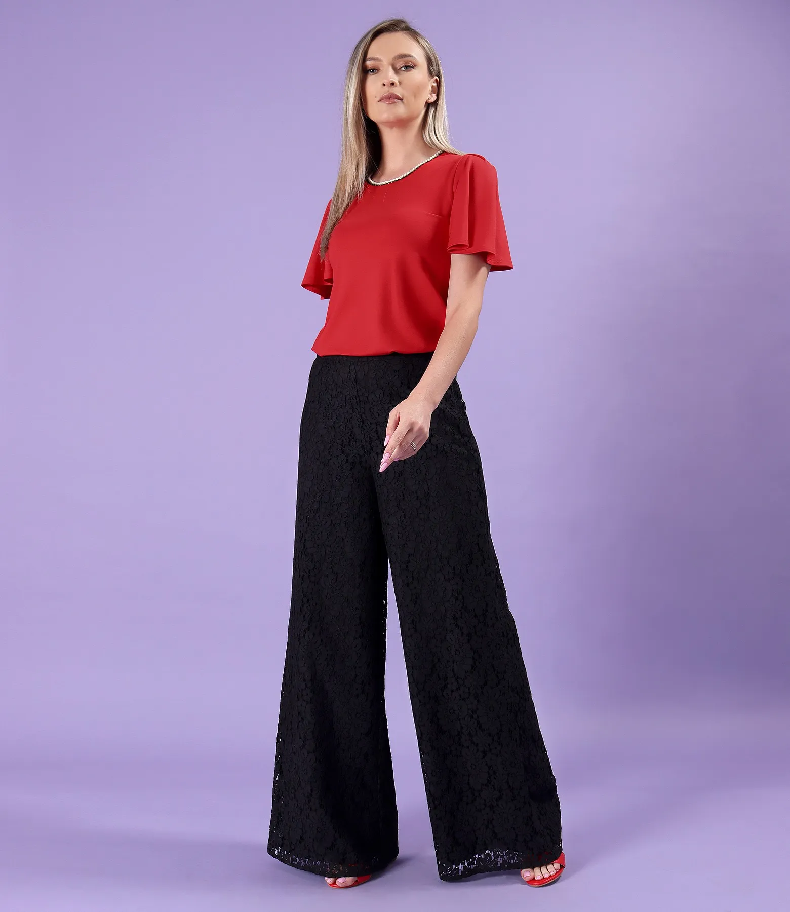 blake Wide-leg pants made of lace with cotton with floral motifs