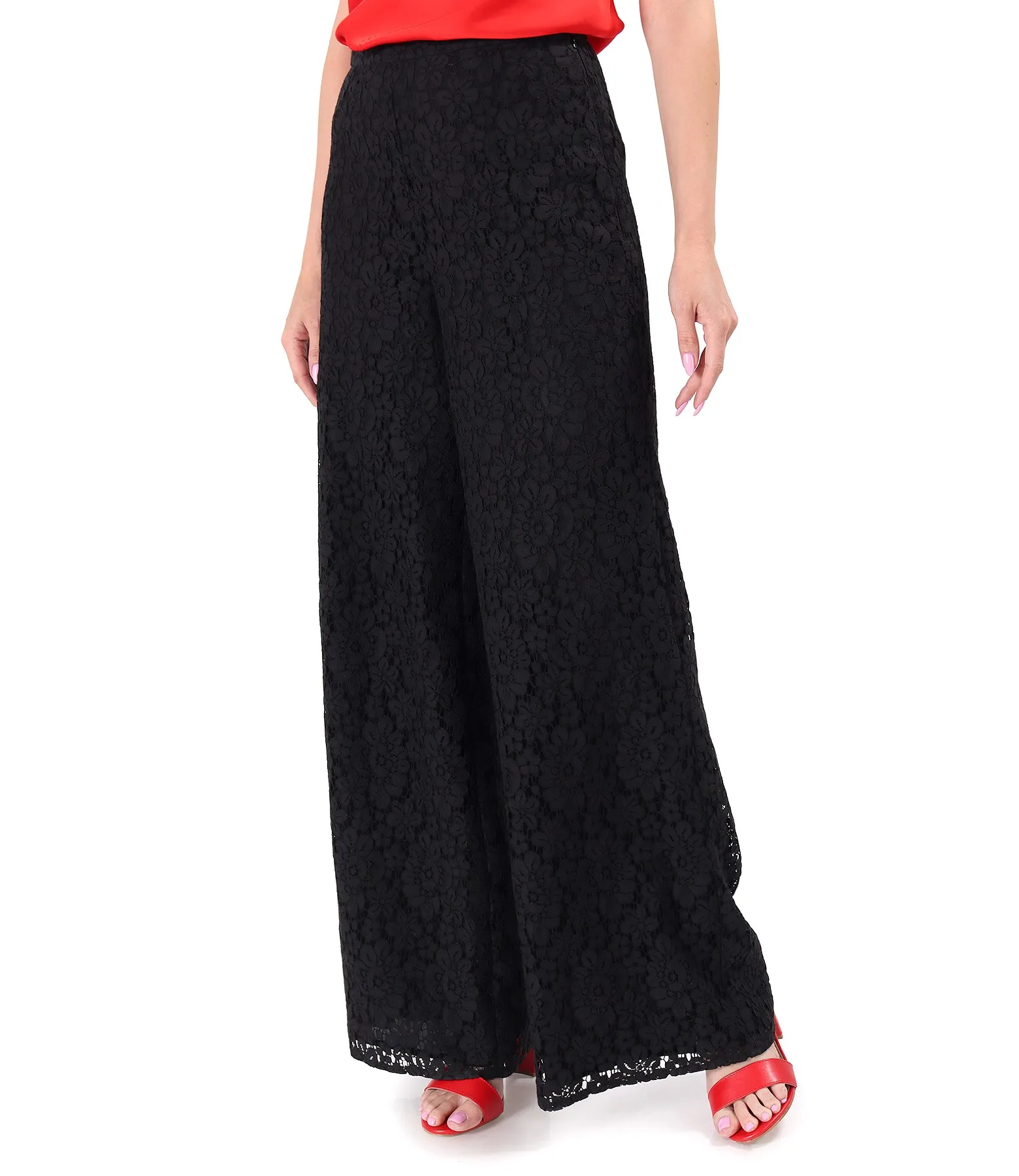 blake Wide-leg pants made of lace with cotton with floral motifs