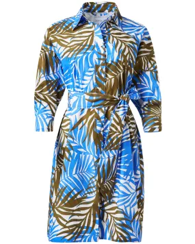 Blue Minimalist Fern Long Ekatery Shirt Dress