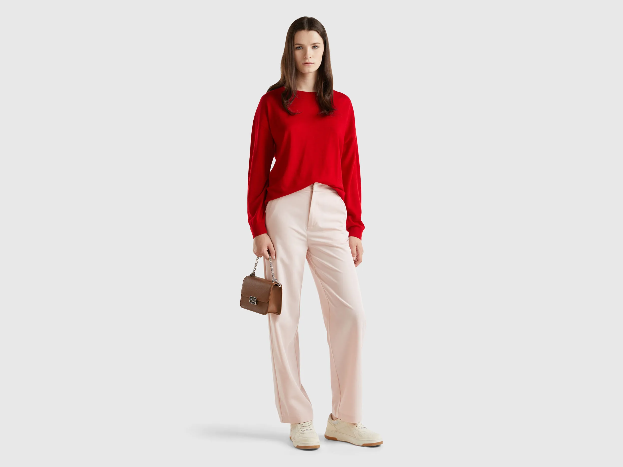 Boat neck sweater in pure Merino wool - Red | Benetton