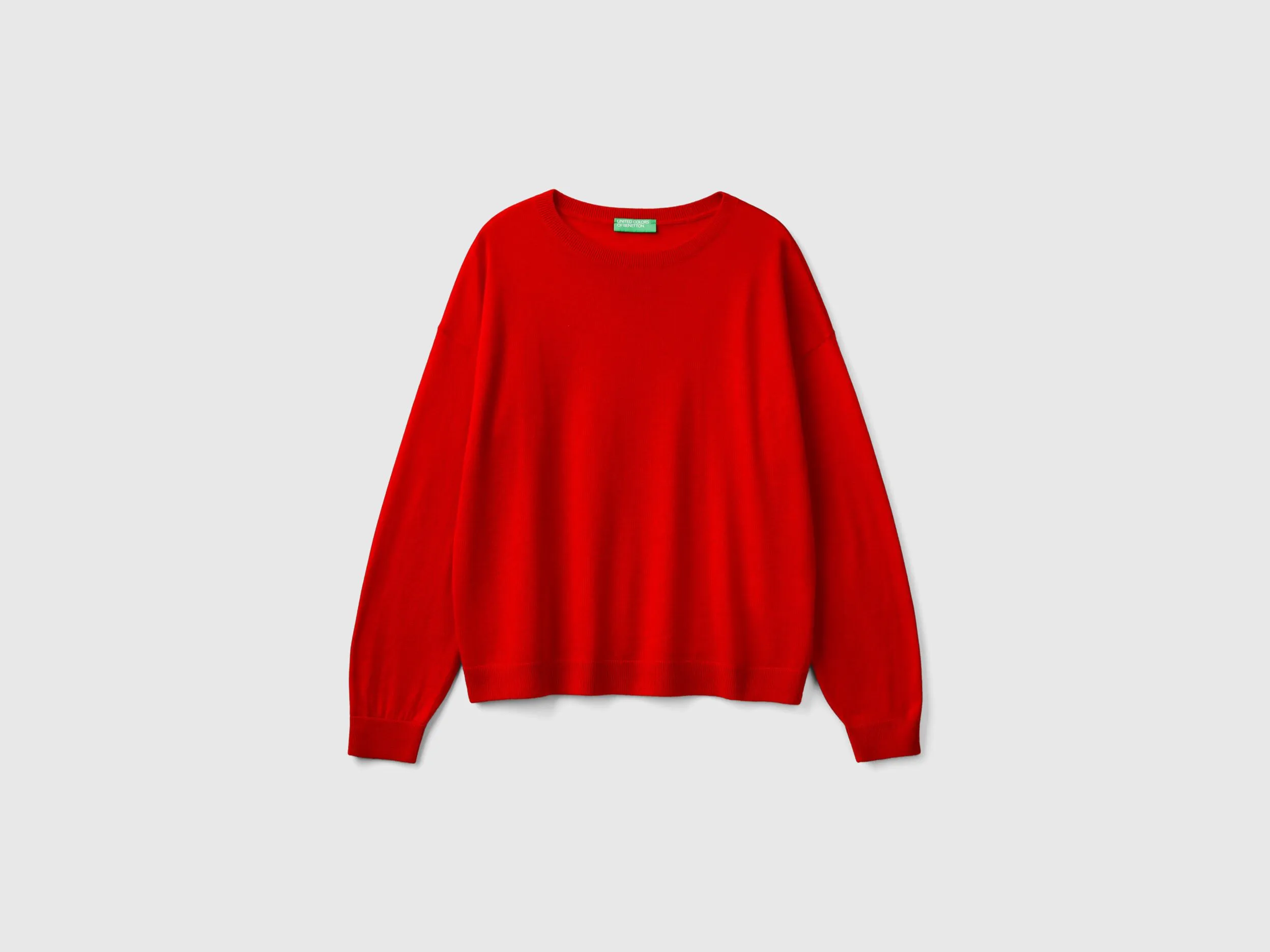 Boat neck sweater in pure Merino wool - Red | Benetton