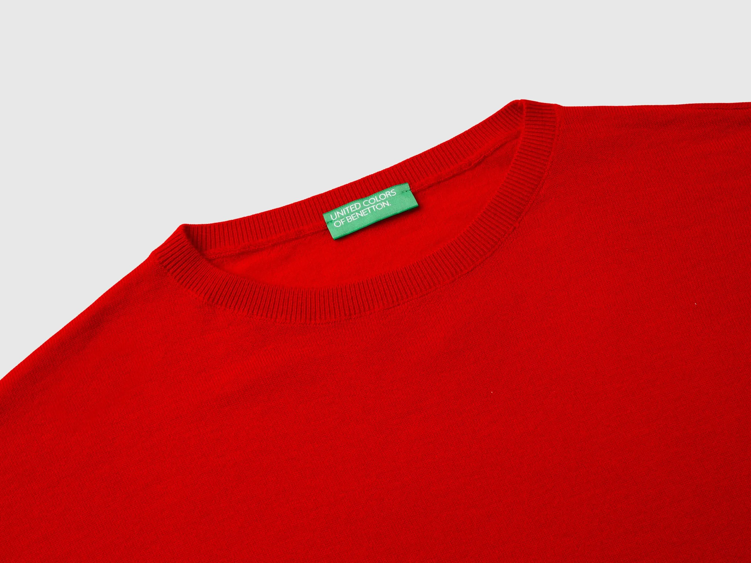 Boat neck sweater in pure Merino wool - Red | Benetton