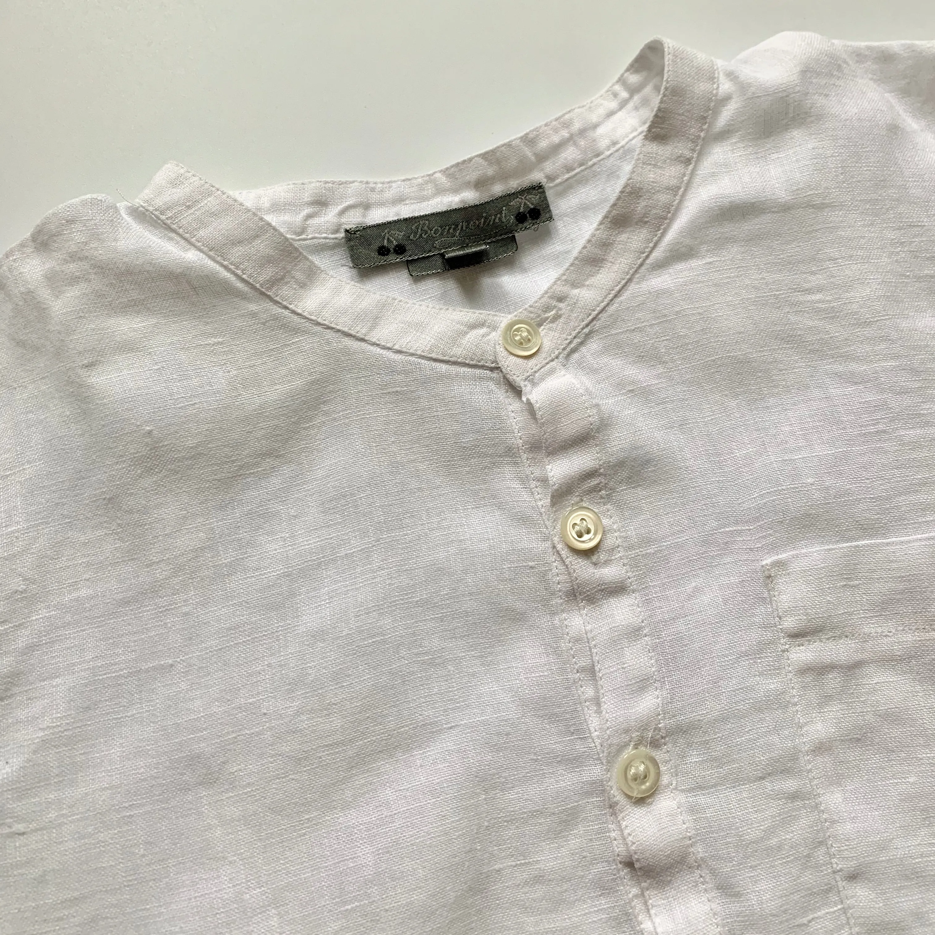 Bonpoint Collarless White Linen Shirt: 10 Years