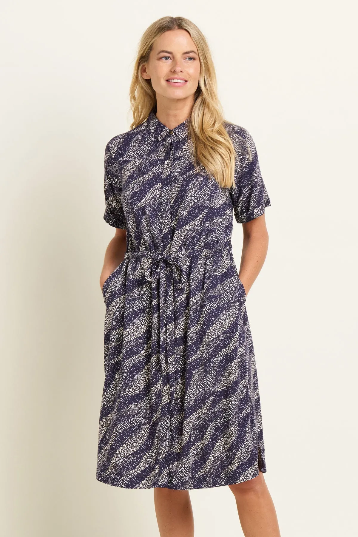 Brakeburn Flowing Dots Shirt Dress Navy