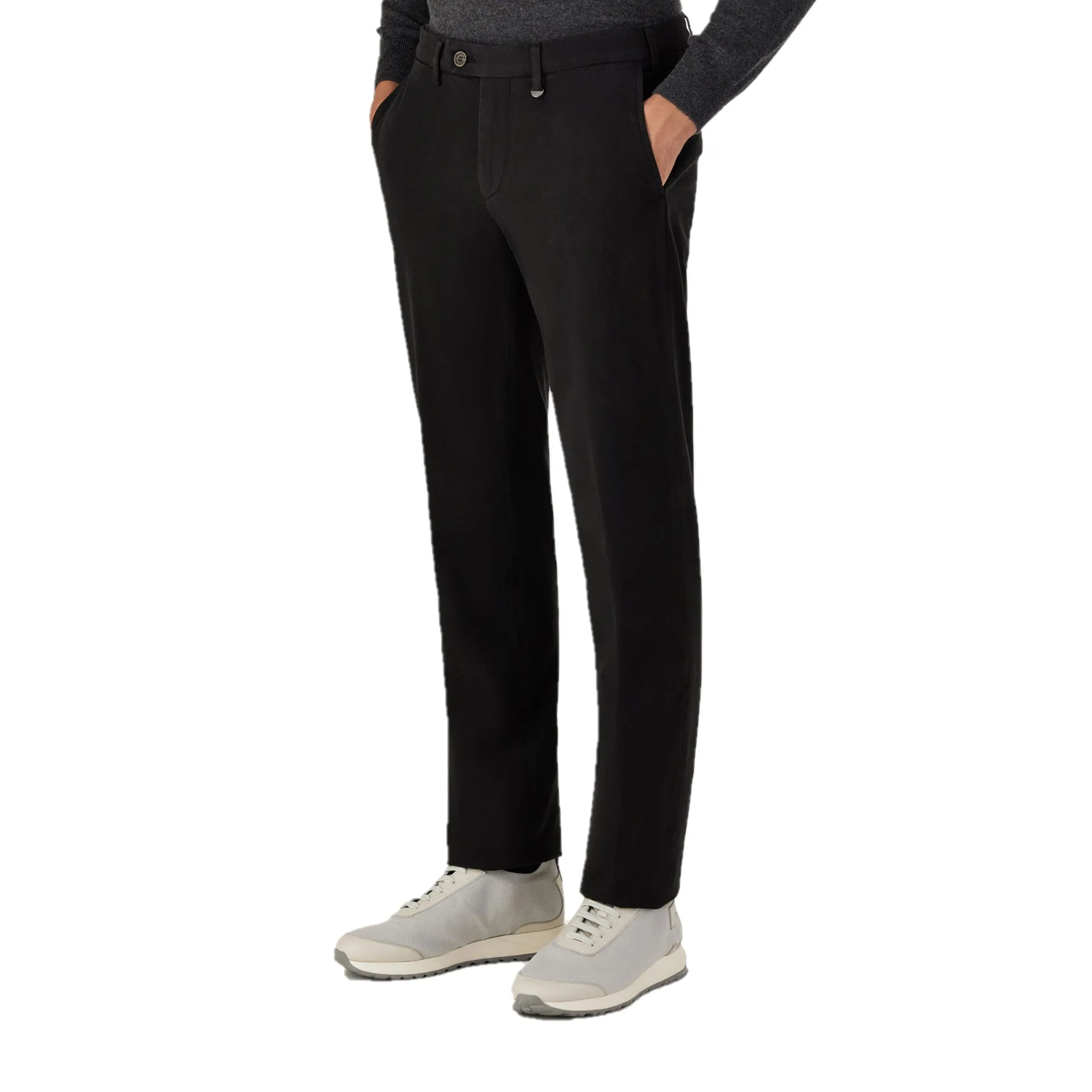 Canali Black Garment Dyed Cotton Twill Chinos