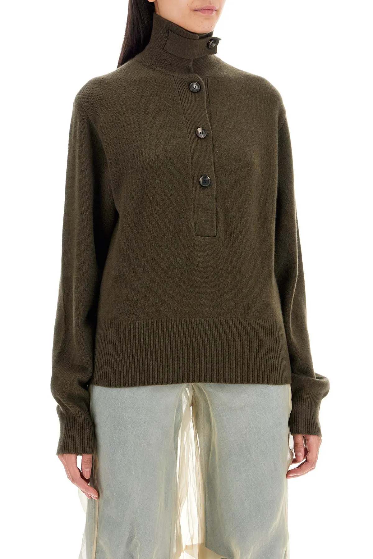 Christopher Esber Cashmere Polo Style Pullover Sweater   Green