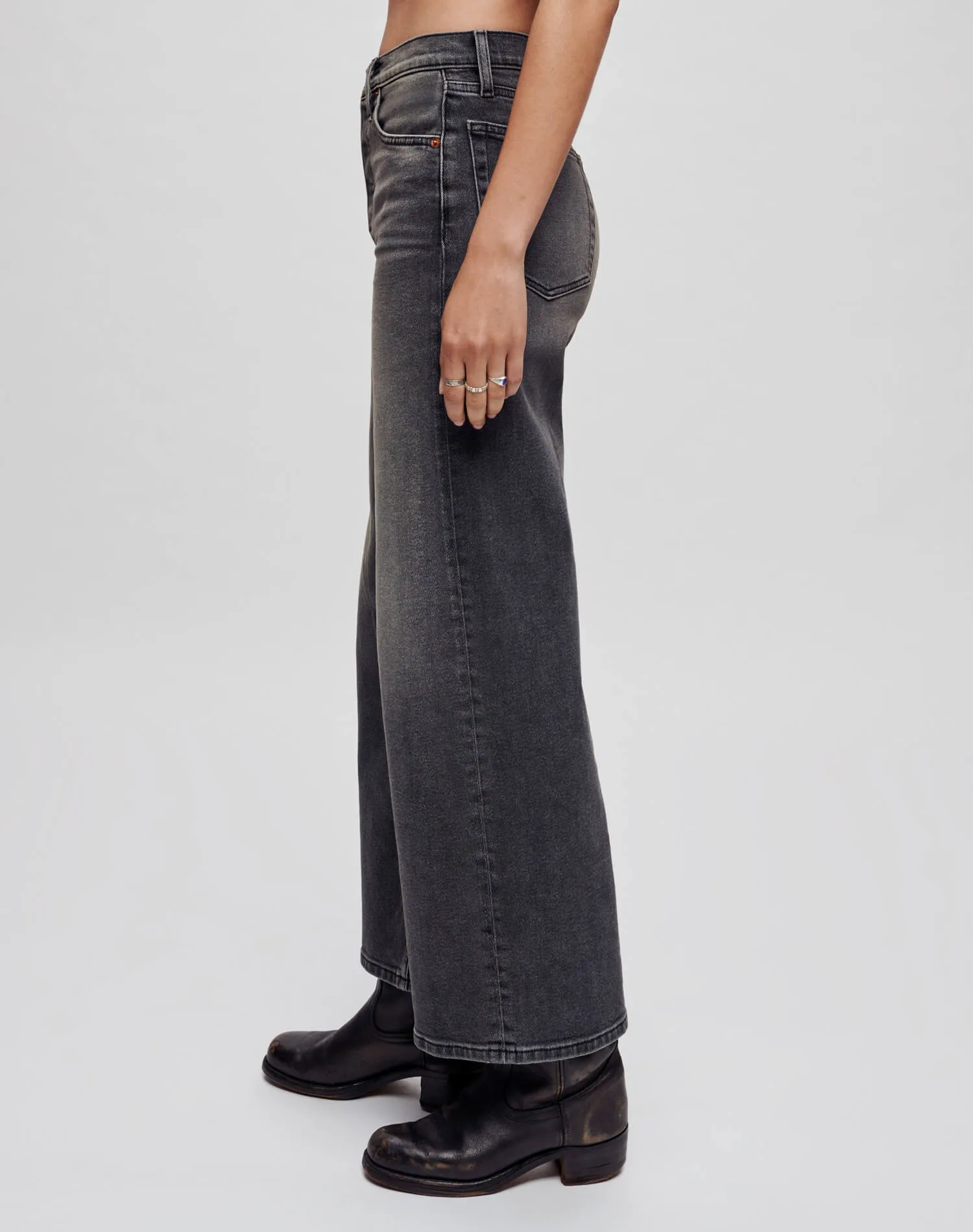 Comfort Stretch High Rise Wide Leg Crop - Nero