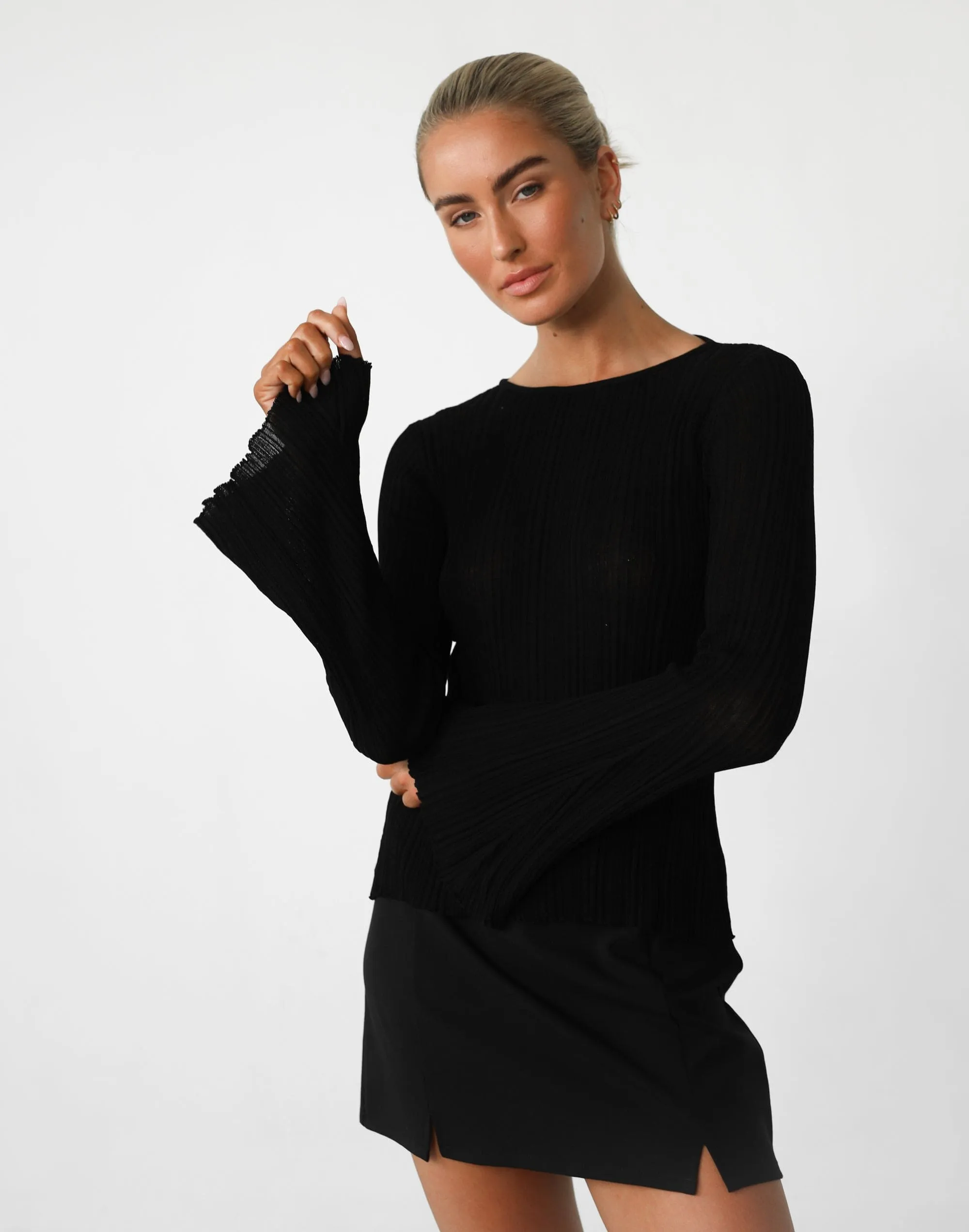 Corinna Long Sleeve Top (Black)