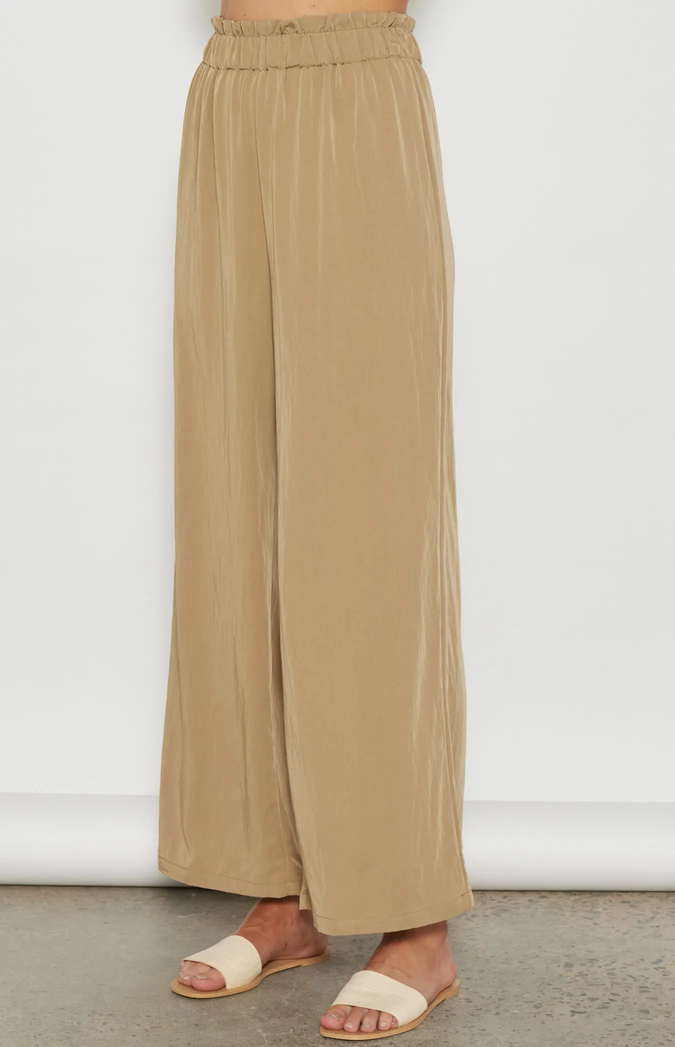 Cotton Blend Elastic Waist Wide Leg Pants (WPA263A)