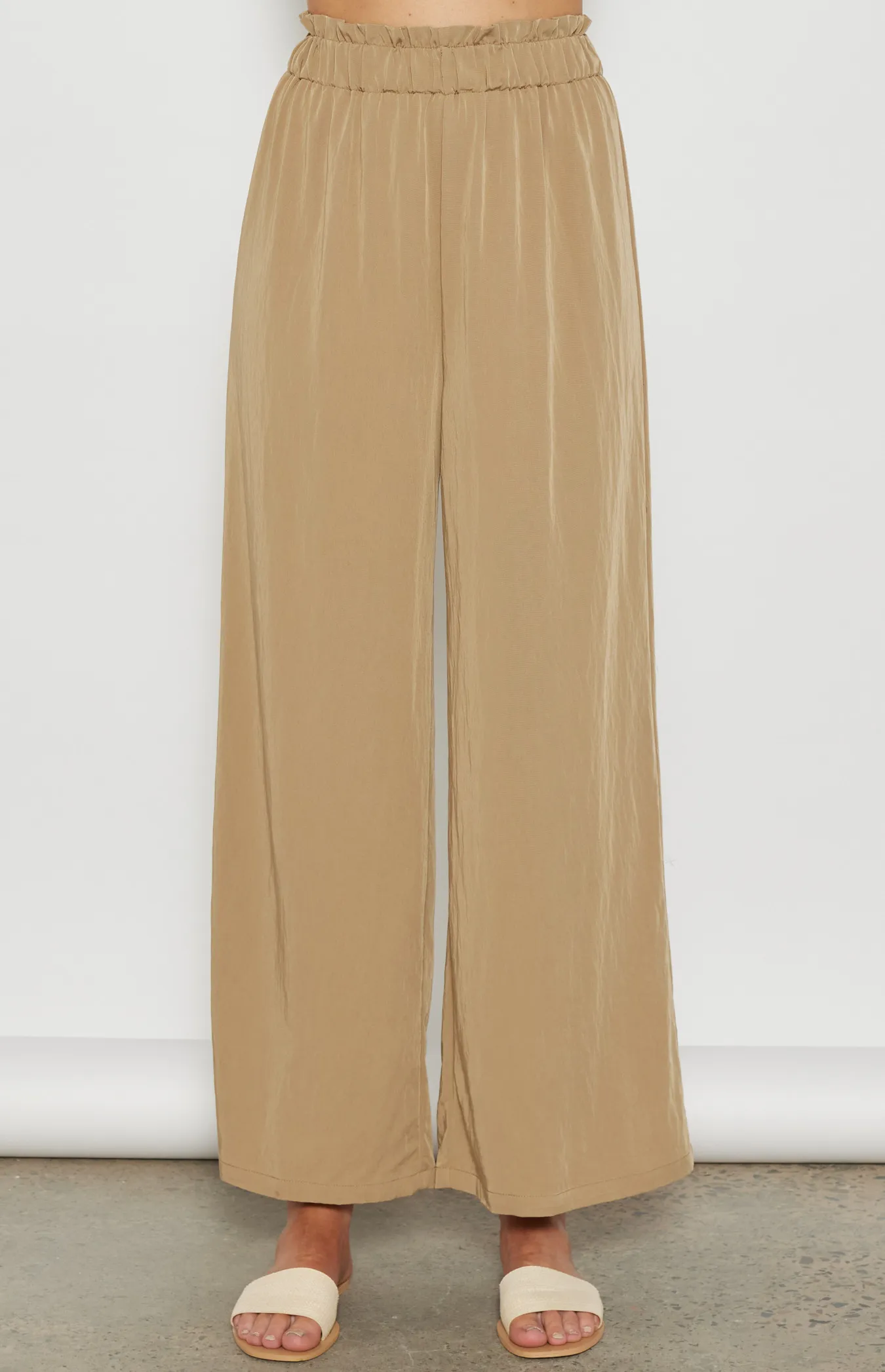 Cotton Blend Elastic Waist Wide Leg Pants (WPA263A)