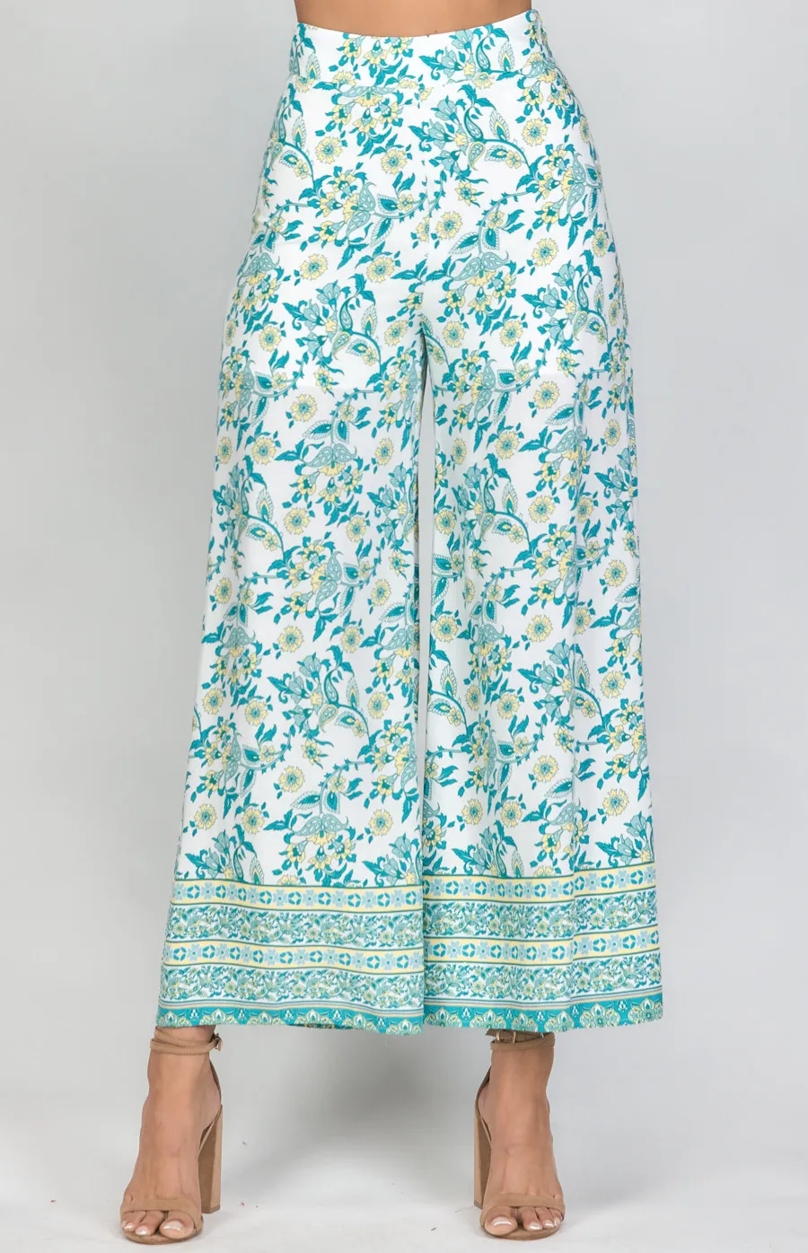 Cotton Boho Printed Wide Leg Pants (SPA385A) 