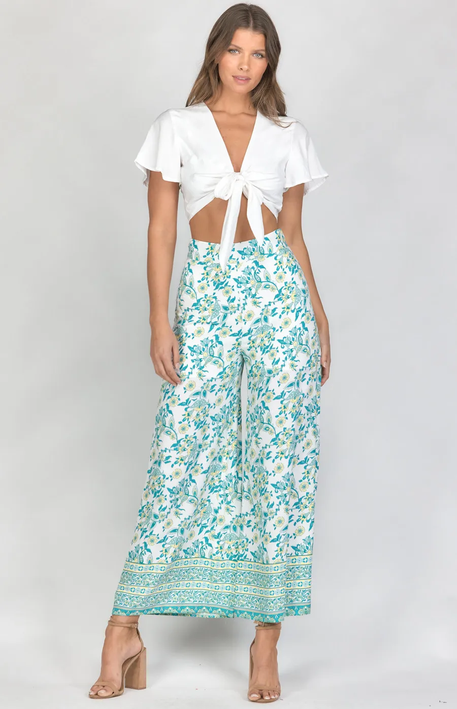 Cotton Boho Printed Wide Leg Pants (SPA385A) 