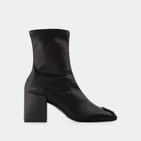 COURREGS Chic Mini Ankle Boots in Black Eco-Leather