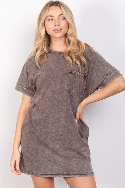 Curvy Charcoal Acid Wash T-Shirt Dress