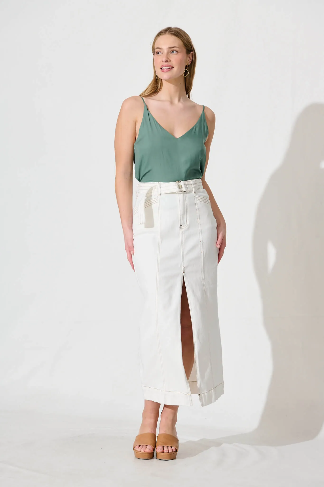 Darianne Maxi Denim Skirt In White Denim