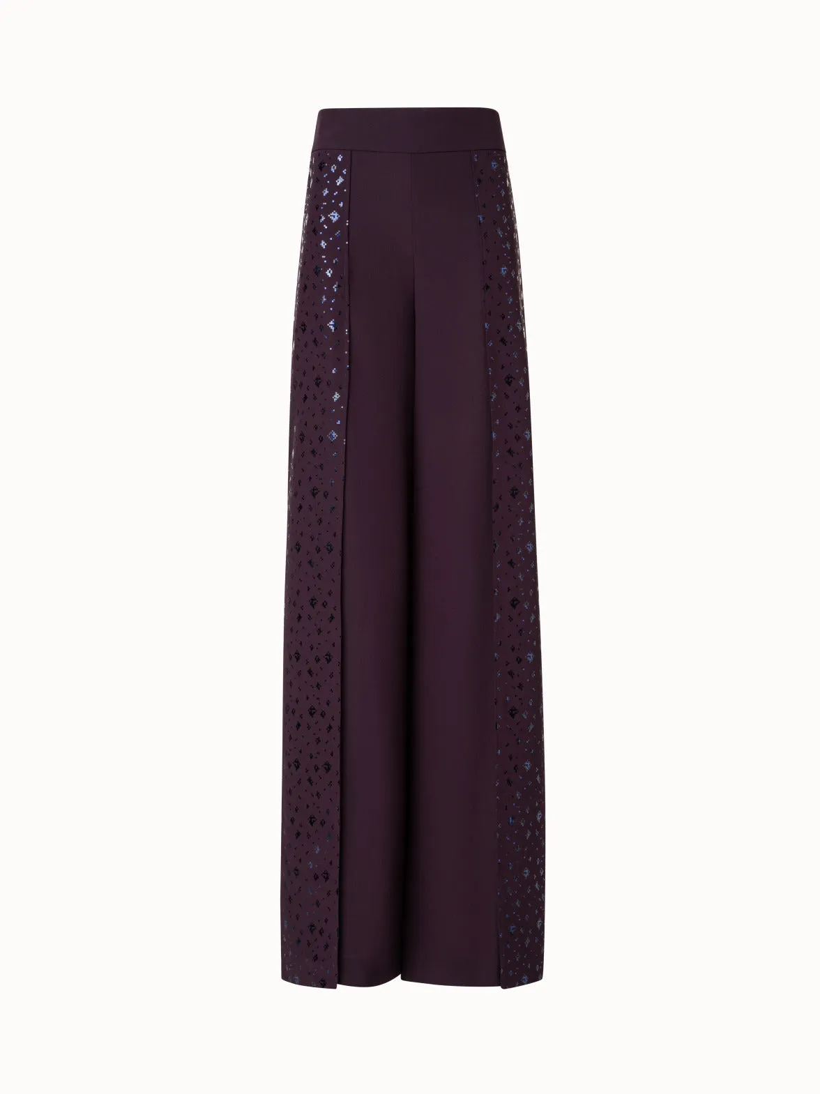 Double-Layer Silk Crêpe Wide Leg Pants with Pixel Foil Embellishment