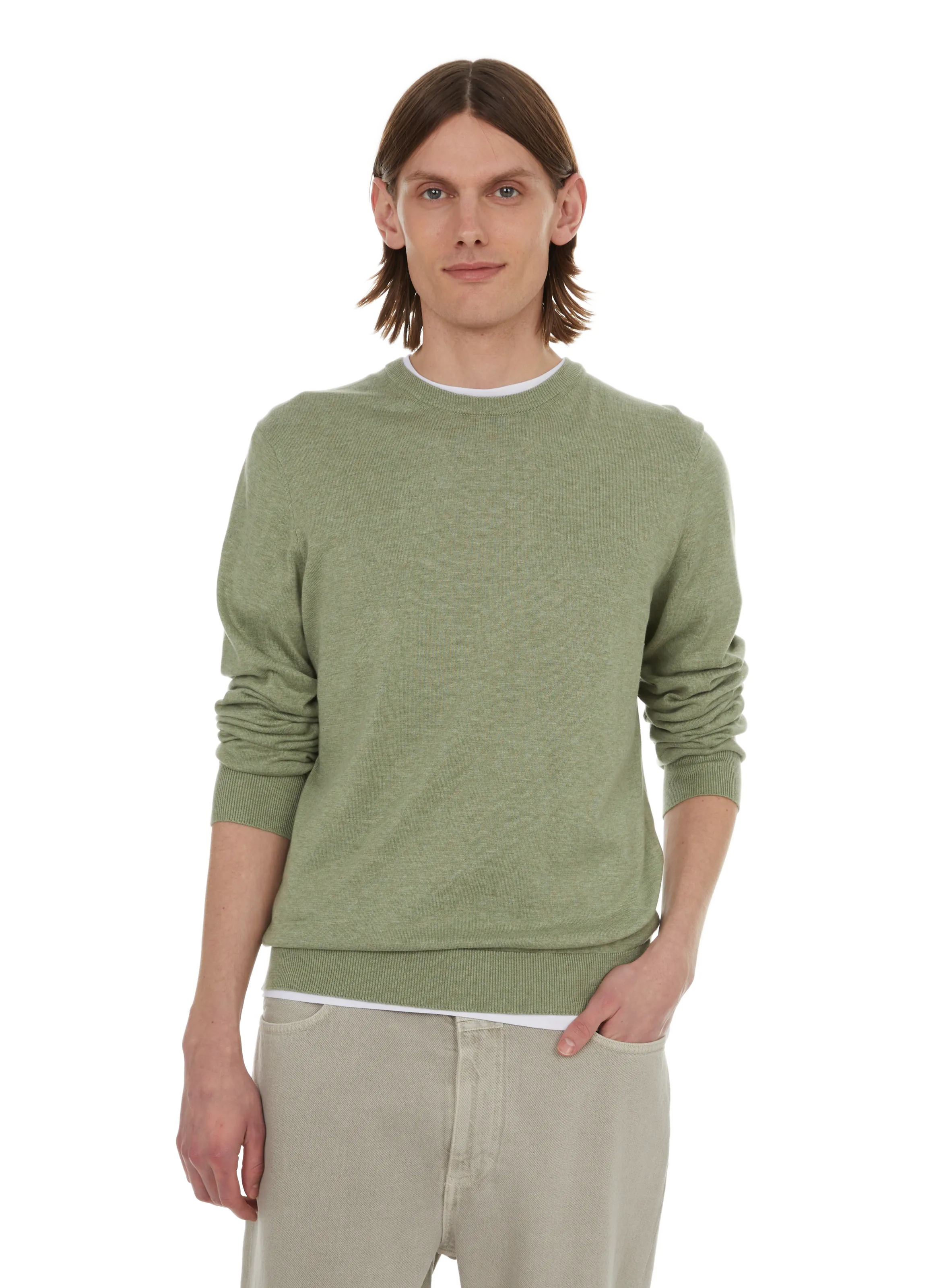 FACONNABLE  Cotton and linen jumper - Khaki