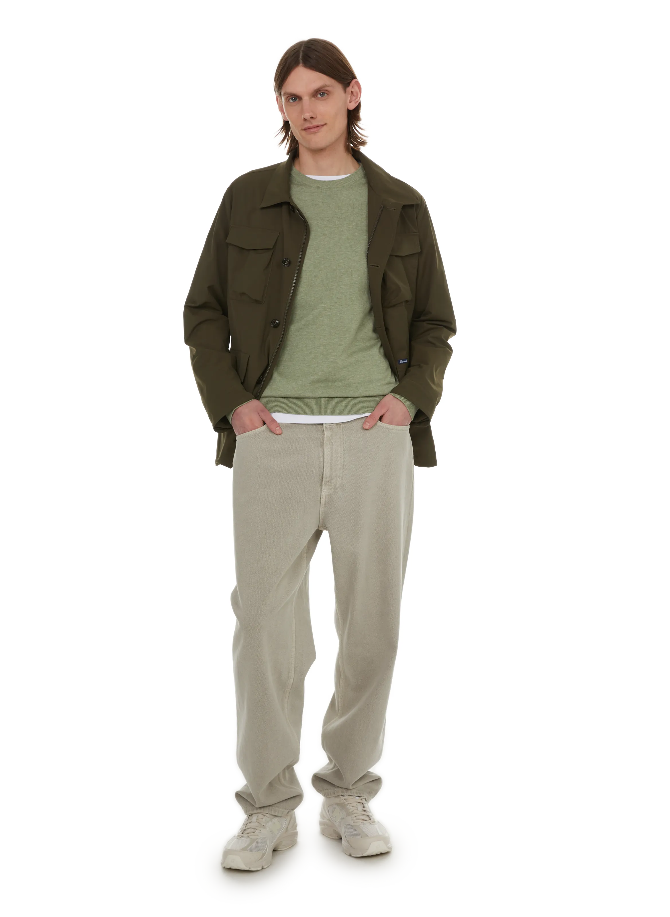 FACONNABLE  Cotton and linen jumper - Khaki