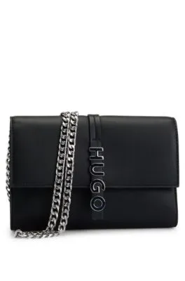 Faux-leather clutch bag with logo lettering