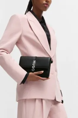 Faux-leather clutch bag with logo lettering