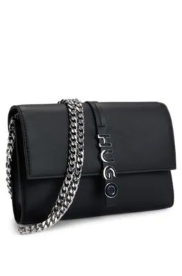 Faux-leather clutch bag with logo lettering