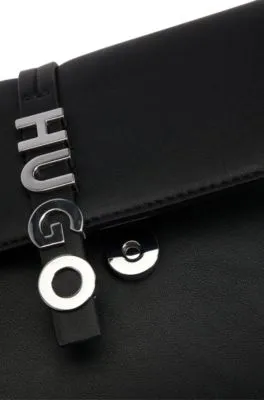 Faux-leather clutch bag with logo lettering