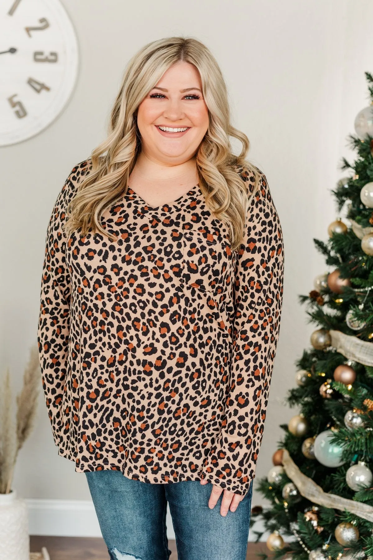 Feeling Feisty Long Sleeve Top- Natural Leopard