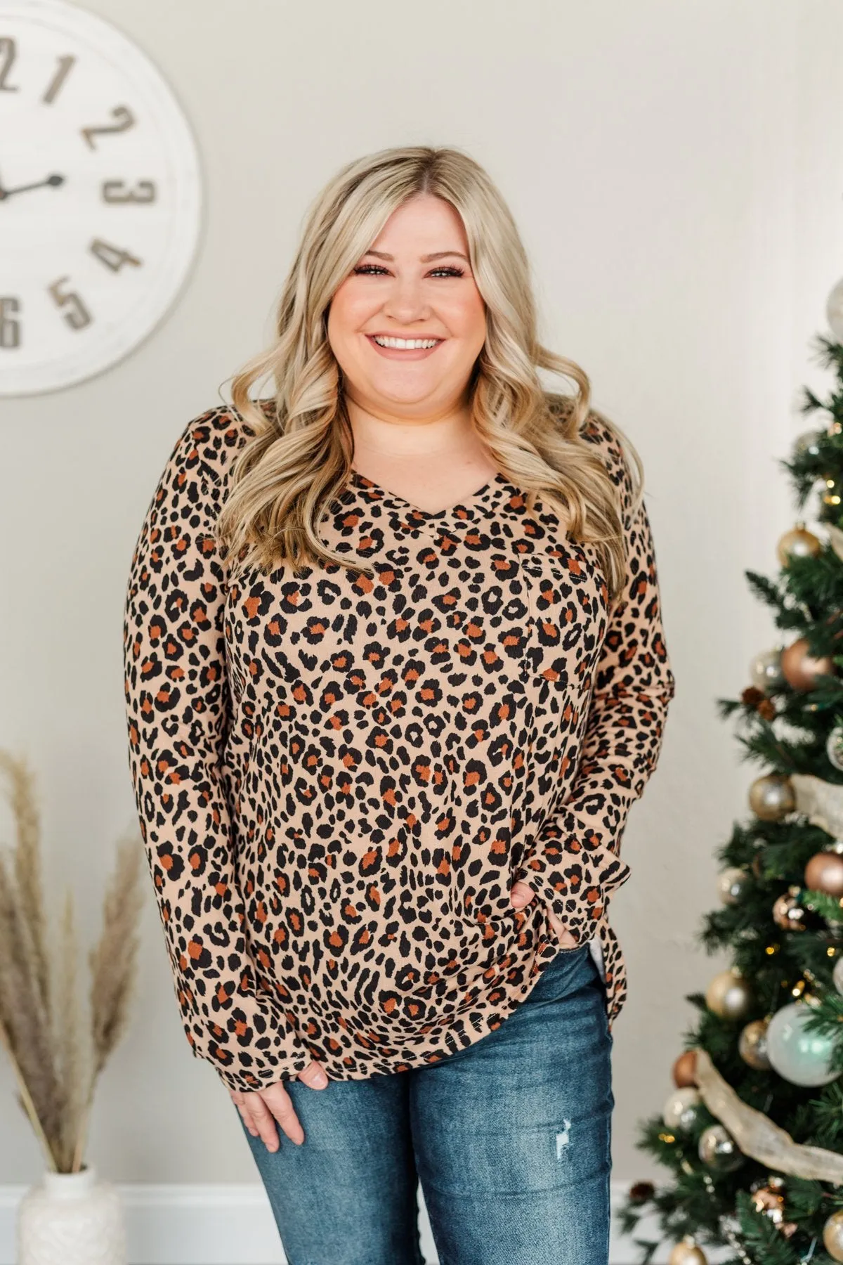 Feeling Feisty Long Sleeve Top- Natural Leopard