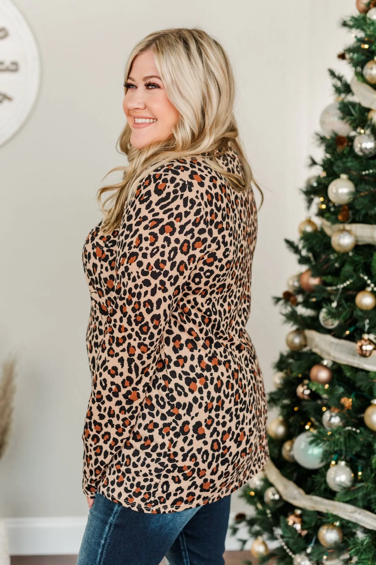 Feeling Feisty Long Sleeve Top- Natural Leopard