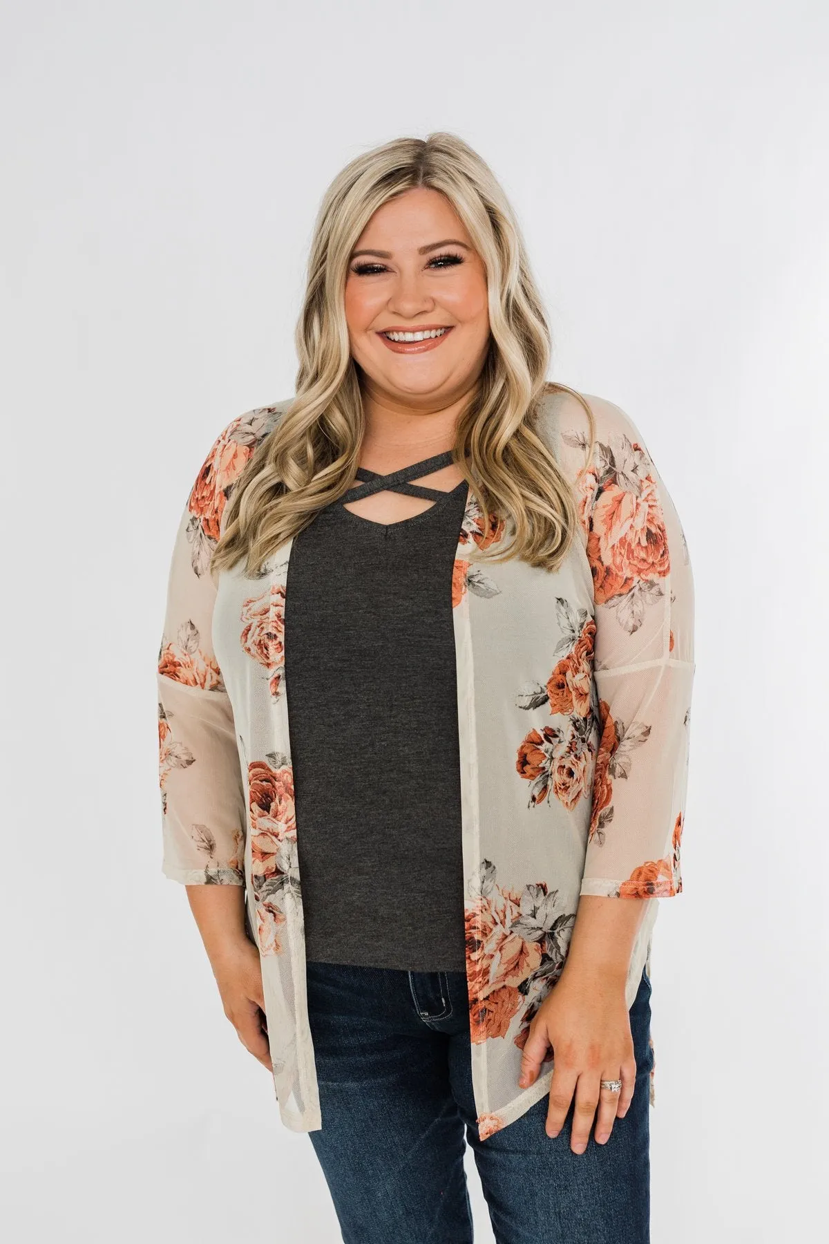 Feels Like Fall Lightweight Floral Kimono- Nude & Rust