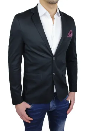 Giacca uomo elegante slim fit blazer cerimonia nero con pochette da taschino